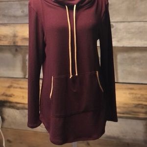 Cowel Neck Maroon Knit Tunic with front pocket